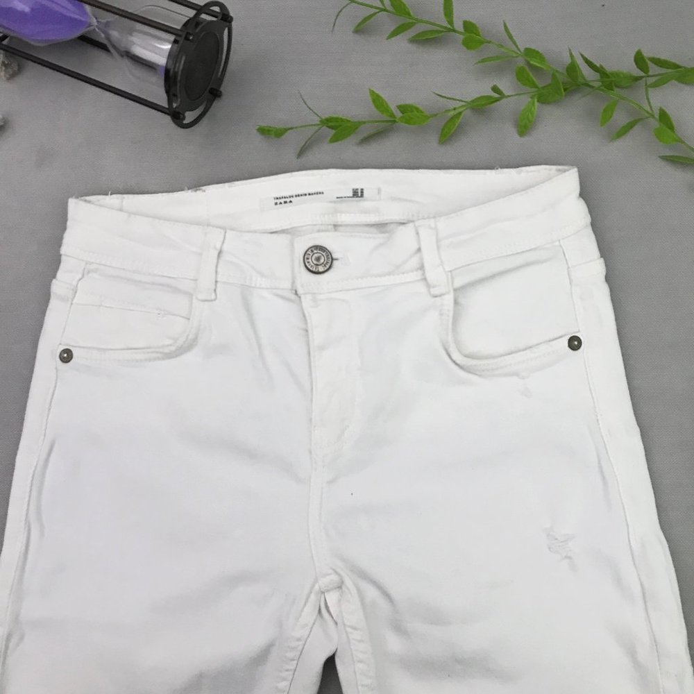 Size 24/26/28 With TAG ZARA distressed white denim Jeans current article Unise - Picture 3 of 10